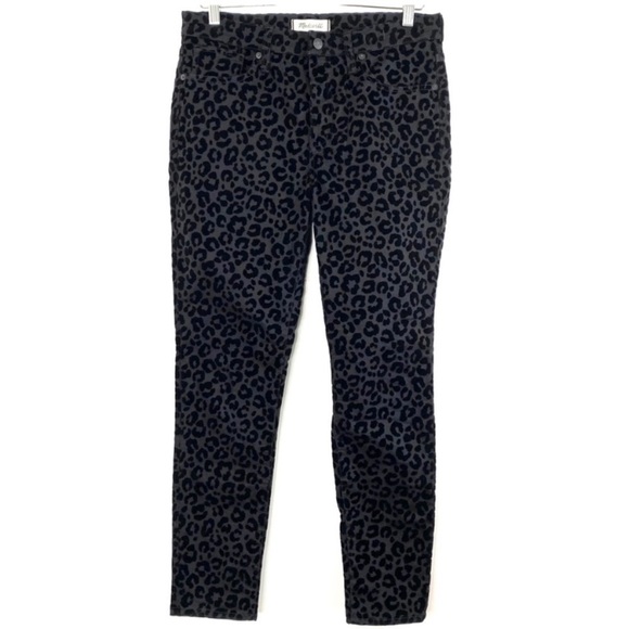Madewell 9" Mid-Rise Skinny Jeans: Flocked Leopard Edition Black Size 29 - Picture 3 of 9